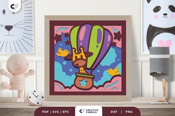 Animal Flying on Air Balloon 3D SVG for Baby Branding