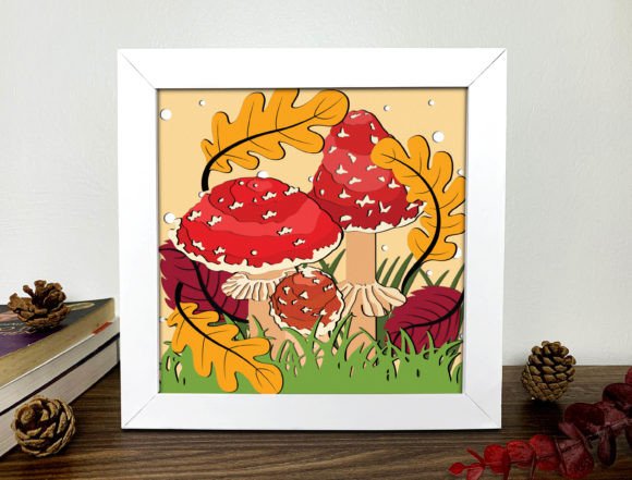 Autumn Mushrooms Shadow Box 3D SVG for Fall Design Projects