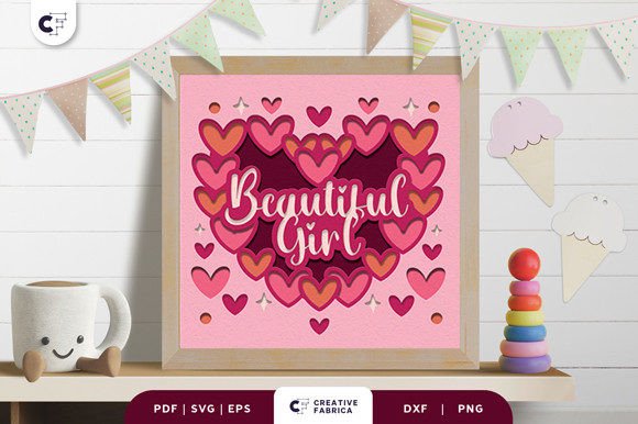 Beautiful Girl Heart Shape 3D SVG for Baby Projects