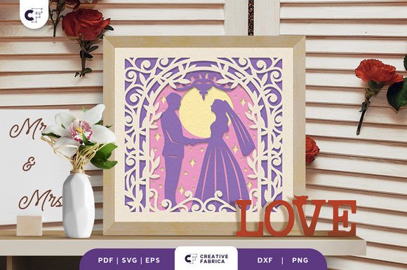Bride and Groom 3D Shadow Box SVG: Elevating Table Decorations with Creative Design