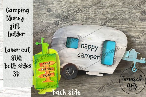 Camping Gift Money Holder 3D SVG for Laser Cutting and Stands