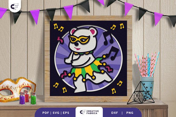 Carnaval Polar Bear 3D SVG: Festive Graphic for Mardi Gras Branding