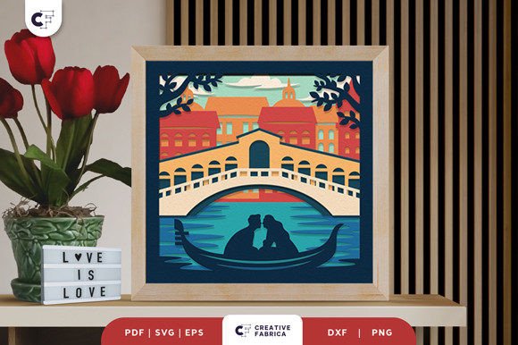 Couple in Venice 3D Shadow Box Paper Cut – A Romantic Graphic Design Asset