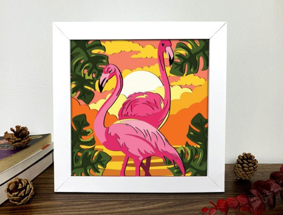Flamingo Couple Shadow Box 3D SVG for Local Business Branding