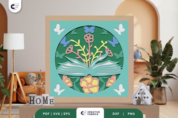 Floral Open Book with Butterflies 3D SVG for Ornaments and Branding