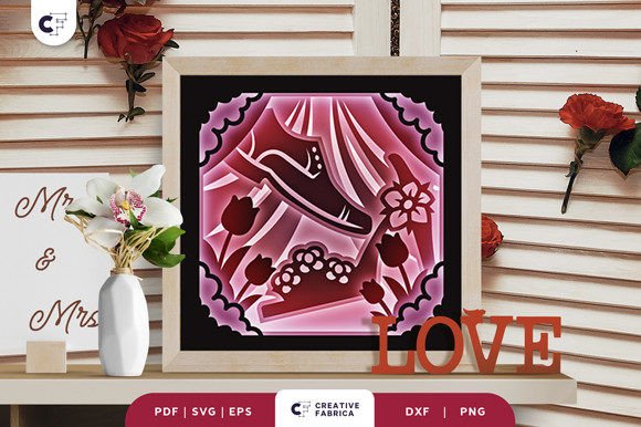 Floral Wedding Couple Shoes 3D SVG for Table Decorations