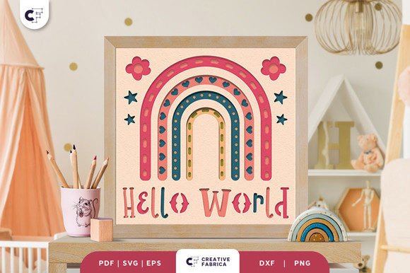 Hello World Boho Rainbow 3D SVG for Baby Branding