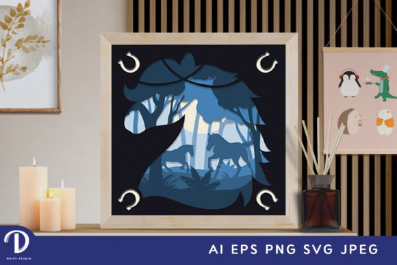 Horses in Horse Head Frame 3D SVG for Shadow Box Projects