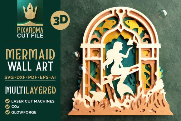 Mermaid 3D Layered SVG Laser Cut File for Wall Decor and Creative Projects