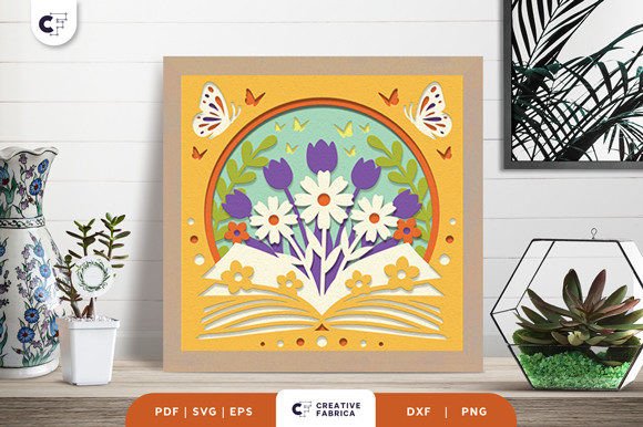 Open Book with Flowers 3D Light Box SVG: A Botanical Ornament for Content Creators