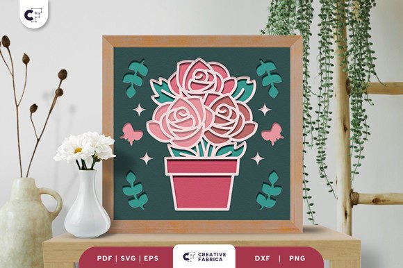 Potted Rose 3D Shadow Box SVG: A Floral Design Asset for Local Business Branding