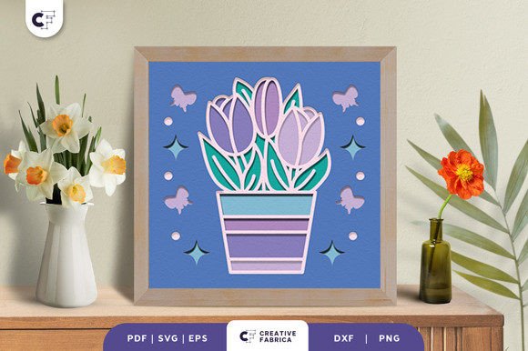 Potted Tulip 3D Shadow Box SVG: A Spring-Inspired Design Asset