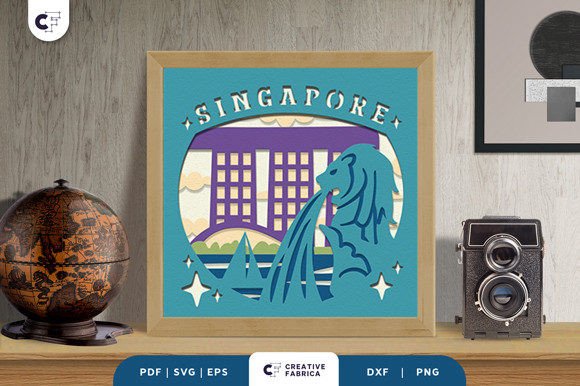 Singapore 3D Shadow Box Paper Cut SVG for Global Blog Design