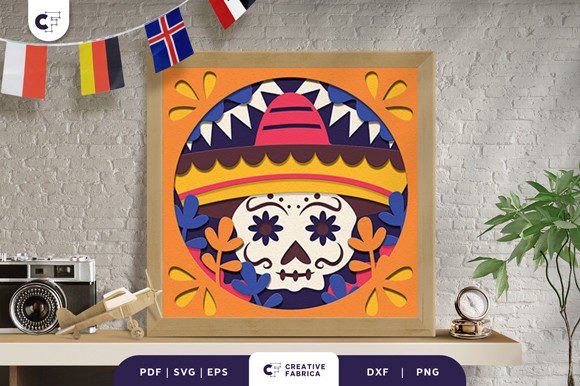 Sugar Skull 3D Light Box Paper Cut: A Festive 3D SVG for Local Branding